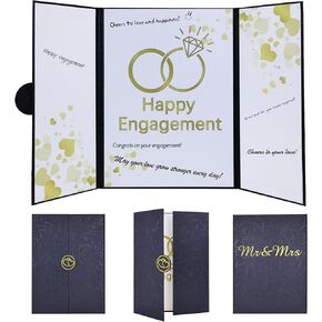 Engagement Party Decorations, Happy Engagement Guest Book Alternative, Large Engagement Card Engagement Gifts for Couple, Engagement Signature Book Engagement Decorations Party Supplies (Black)