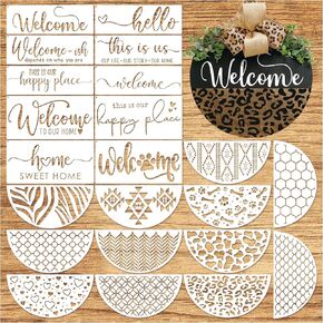 Welcome Stencils for Painting on Wood Doormat, Half Round Stencils for Crafts Reusable Stencils for Door Mats Furniture Sign Canvas DIY (hafl22)