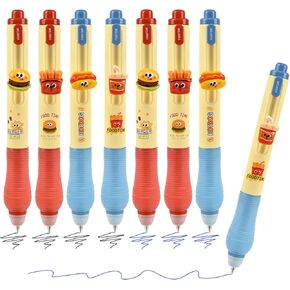 Temiary 8Pcs Cute Erasable Retractable Gel Pens, Cartoon Erasable Gel Pen Smooth Writing, Easy to Erase, Blue & Black Ink for Note Taking, Crossword Puzzles (Food)