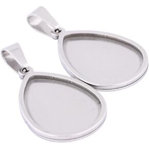 10pcs 18x25mm Teardrop Cabochon Pendant Base Setting Trays Stainless Steel Diy Bezel Blanks For Necklace Jwelry Making (steel color)