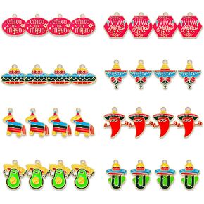 32PCS Cinco De Mayo Charms Fiesta Mexican Charms for Jewelry Making, Enamel Sombrero Pinata Chili Avocado Cactus Pendant Charms for Bracelet Necklace Earrings Making DIY Crafts