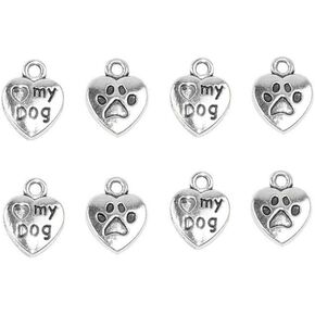 ALIMITOPIA 60pcs My Dog Lettering Pet Charm Peach Heart Shape Double-sided Pendant with Pawprint for DIY Bracelet Necklace Jewelry Making Findings(Silver Tone)