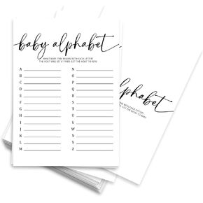 Minimalism White Baby Shower Game Kit - Baby Alphabet - 30 Baby Shower Game Cards for Baby Boy Girl, Gender Reveal Games Baby Announcement, Baby Shower Party Favors (5 X 7 Inches)- B05