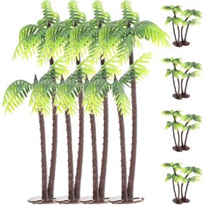 Veemoon Fish Tank Plants Plastic Mini Palm Tree, Green Palm Tree Coconuts Topper Scale Scenery Miniature Palm Tree Figurines Micro Aquarium Plant Building Model Landscape Palm Tree
