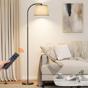 Arc Floor Lamps for Living Room, Modern Floor Lamp with Remote Control and Stepless Dimmable Dimmable Bulb, Black Tall Standing Lamp with Adjustable Linen Shade for Bedroom Office