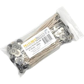 100ct Eco 8 Candle Wicks - 6" Length - 20mm Wick Tab - Natural Wax Coating