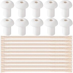 10pcs Oil Lamp Wicks with 10pcs Holders, 1/4inch Round Cotton Candle Wick, Braided Candle Replacement Wicks for Paraffin Kerosene Alcohol Oil Lamps Candle Lantern