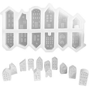 House Candle Mold, 12 Pieces 3D Silicone House Molds, House Candle Gypsum Silicone Mold, Reusable Molds for Crafts,Christmas Candle Making Molds