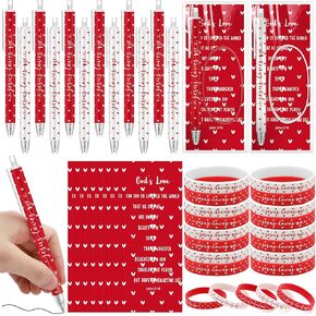 20 Set Christian Valentine‘s Day Gifts John 3: 16 Cards Jesus Loves Me Rubber Silicone Wristbands Bracelets Pens Religious Exchange Gifts for Valentine Party Favor Classroom Sunday School