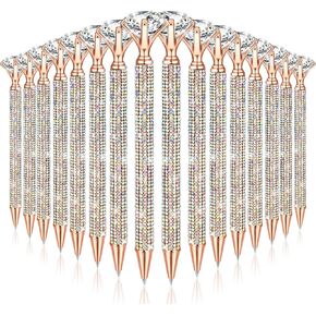 16 Pcs Big Diamond Pens with Crystal Bling Rhinestone Pen Metal Diamond Ballpoint Pens Black Rhinestone Ink Pens for Women Wedding Bridal Shower for School Office meeting (Rose gold, 16)
