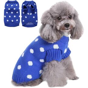 Small Dog Sweater - Warm Winter Knitted Dot Puppy Sweater Classic Knitwear Turtleneck Thick Warm Dog Clothes for Small Pet Cat boy Girl Dog Holiday Christmas Clothes