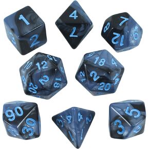 Gray and Blue Dice - Expanded DND Set with Extra D20 - 'Storm Lord'