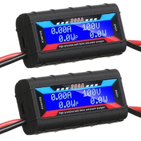 Yunsailing 2 Pcs 200A High Precision Watt Meter Power Analyzer Battery Consumption Performance Monitor Amp Meter Monitor with Backlight Digital LCD Screen for RC Solar Voltage Current Power (60V)