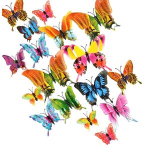 24PCS 3D Butterfly Wall Decals Butterflies Wall Stickers Removable Phoenix Tail Colorful Double Wing Butterfly Decor for Girls Stickers Kids Bedroom and Room Decoration Art Mural