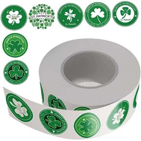 1Roll 500pcs St Patricks Day Shamrock Stickers, Lucky Irish Green Clover Stickers for St Patrick's Day Party Decorations,Cards, Gift Bags, Parties Supplies Decorations (1inches)