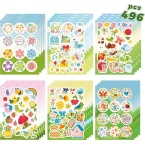 Spring Stickers for Kids - 496 Pcs Flower Stickers for Kids Classroom Spring Sticker Bulk for Holiday Party Favors Supplies
