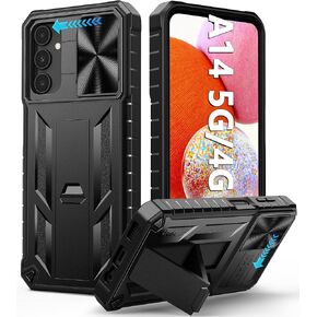 FNTCASE for Samsung Galaxy A15-5G Case: Protective Shockproof Rugged Military Grade Drop Protection A15 Cell Phone Mobile Cover with Kickstand | TPU Matte Textured Tough Hybrid Hard Cases - Black