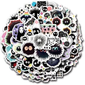 67Pcs Soot Sprite Stickers Pack,Classic Anime Aesthetic Vinyl Waterproof Decals for Water Bottle,Laptop,Phone,Skateboard,Scrapbooking,Bumper Decor for Kids Teens Adults Fans for Party Supply Decor