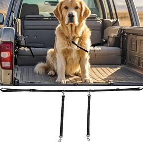 Dog Truck Bed Leash Tether Tie Down System for Two or One Dogs, Canine Leash Restraints for Truck or Car Outdoor Bed, Pet Bed Harness Barrier Leash for Pickup, Car Backseat, Trucks