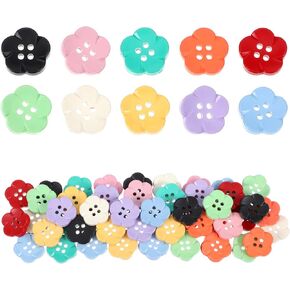 50 PCS زهرة الأزرار ، أزرار زهرة بلاستيكية للملابس 18 مم أزرار ملونة الأزرار الزخرفية الأزرار 4 أزرار ثقوب لزخارف الملابس الحرفية (10 ألوان)