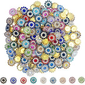 200Pcs Pearl Rhinestone Buttons - 12 mm Flower Flatback Buttons - Multicolor Glass Rhinestone Embellishments for Crafts & DIY Decoration