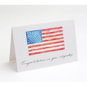 M Market On Mainstreet Citizenship Congratulations Card, Hand Drawn American Flag Art Print, Includes Premium Envelope, 5x7 (when folded), Made in USA