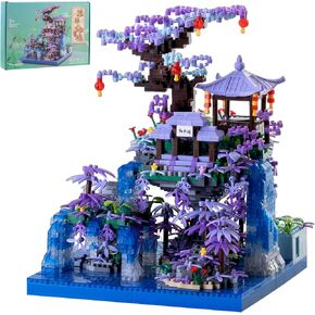 Peach Blossom Pond Japanese Architecture Building Blocks Set for Adults and Kids, Micro Mini Bricks Cherry Blossom Tree House Building Kit 2500+PCS Green