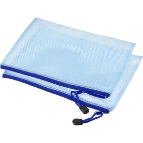 MECCANIXITY Mesh Zipper Bags, B5 Size File Document Pockets Bill Pouch Folders for Office Home Supply, Blue Pack of 3