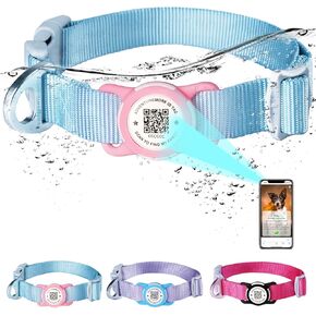 ADVENTUREMORE Airtag Dog Collar with Smart ID QR Code Airtags Holder: Prevents Dogs from Getting Lost at Night, Displays Owner and Pet Details. Waterproof, Durable, Adjustable, Thick-Rose-Small