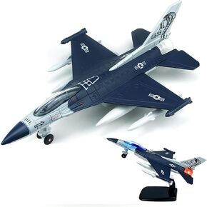 Fighter Jet, Diecast Metal Pull Back Airplane Toy with Flashing Lights and Sounds, Military Plane Model for 3-12 Years Old Boys Birthday Gift (Holder Included)