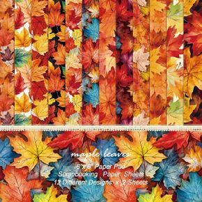 24 Sheets Autumn Leaves Pattern Paper, 6" x 6" Autumn Theme Scrapbooking Supplies Paper Decorative Craft Paper for DIY Card Making Photo Album Junk Journal Décor