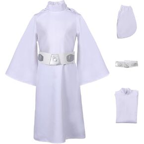Children's Princess Cosplay Costume Girls White Tunic Hooded Robe Halloween Kids Outfit