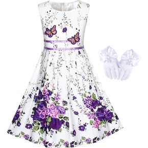 Sunny Fashion Flower Girls Dress White Tea Party Gloves Princess Dress Size 4-12
