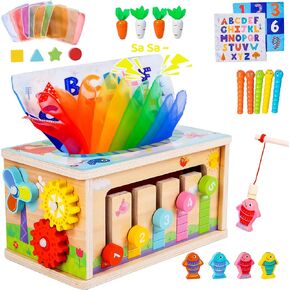 Montessori Baby Wooden Tissue Box Toy 6-in-1 Sensory Tissue Box Toy for Babies 6-12 Months Developmental Toys for Babies, Gift for Babies 6-12 Months