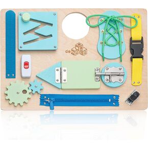 Montessori Busy Board for Toddlers, Wooden Sensory Toddler Busy Board with 10 Preschool Learning Activities for Fine Motor Skills, Activity Kids Travel Toy for Boys & Girls, Packaging May Vary