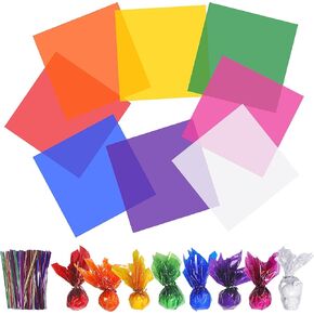 joaoxoko Cellophane Wrap,14 x 14 Inch Colored Cellophane Sheets for DIY Arts Crafts Gifts Treats Candy Wrapping,DIY Arts Crafts Decoration,7 Colors Cellophane Wrap forGift Baskets