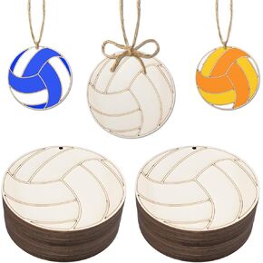 40pcs Wooden Volleyball Cutouts Unfinished Volleyball Shaped Wood Slices Sports Themed Volleyball Hanging Ornaments for DIY Crafts Painting Birthday Party Home Decoration