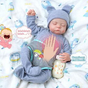 JIZHI 17'' Interactive Reborn Doll-3 in 1 Lifelike Reborn Baby Dolls with Heartbeat and Coos - Breathable Realistic Newborn Baby Dolls Soft Cloth Body Gift Box for Kids Age 3+