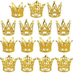 15 Pieces Crown Cake Topper 3 Sizes Mini Baby Crown Gold Tiny Queen Crowns Cake Decoration for Women Bridal Lady Girl Wedding Baby Shower Flower Arrangements Birthday Party Decor