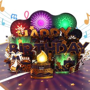Birthday Cards, Musical Birthday Cards for Men, Pop Up Birthday Cards with Blowable LED Candle Lights Birthday Cards, Birthday Gifts for Men, Women, Husband, Father