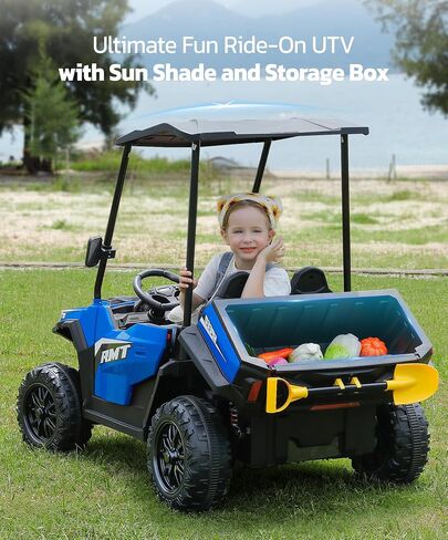 ELEMARA 24V Ride on Toy for Big Kid,Ride on Car 2 Seater w/Sun Shade,Dump Bed & Shovel,4.5MPH,4WD Electric Car for Kids,Battery Car w/Remote,Kids Ride on Truck,3 Speeds,LED Lights,Bluetooth, Pink in Saudi Arabia