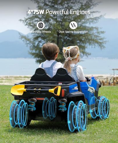 ELEMARA 24V Ride on Toy for Big Kid,Ride on Car 2 Seater w/Sun Shade,Dump Bed & Shovel,4.5MPH,4WD Electric Car for Kids,Battery Car w/Remote,Kids Ride on Truck,3 Speeds,LED Lights,Bluetooth, Pink in Saudi Arabia