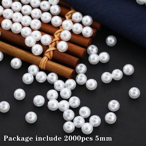 2000pcs White Pearl Beads 5mm White Pearl Craft Beads Round Loose Pearls with Holes for Sewing Crafts Decoration Bracelet Necklace Jewelry Making in Kuwait