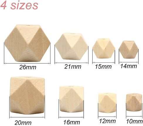 100pcs yegetric polygon beads ، حبات خشبية فضفاضة خشبية غير مكتملة لتصنيع المجوهرات ، زخرفة مزرعة مزرعة 4 (10 مم 12 مم 16 مم) 20 مم) in Kuwait