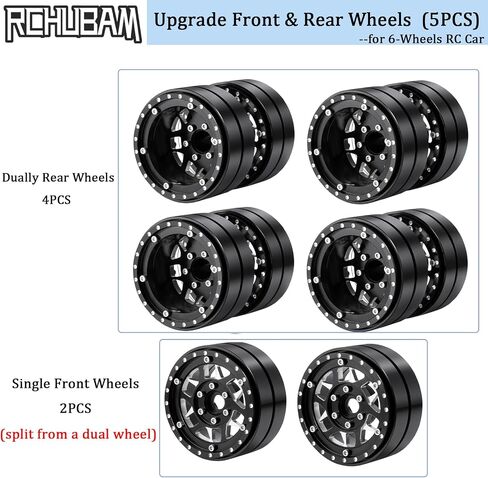 RCHUBAM 1.9" Dually Beadlock Wheels 2PCS/4PCS Aluminum RC Twin Wheel Set Compatible with SCX10 TRX-4 TRX6 G63 6-Wheel 1/10 Scale RC Hauler Crawler Truck Car Upgrade Accessories (5PCS) in Saudi Arabia