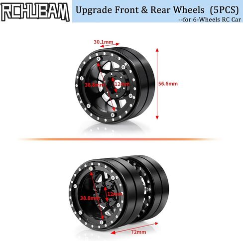 RCHUBAM 1.9" Dually Beadlock Wheels 2PCS/4PCS Aluminum RC Twin Wheel Set Compatible with SCX10 TRX-4 TRX6 G63 6-Wheel 1/10 Scale RC Hauler Crawler Truck Car Upgrade Accessories (5PCS) in Saudi Arabia
