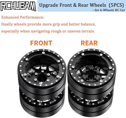RCHUBAM 1.9" Dually Beadlock Wheels 2PCS/4PCS Aluminum RC Twin Wheel Set Compatible with SCX10 TRX-4 TRX6 G63 6-Wheel 1/10 Scale RC Hauler Crawler Truck Car Upgrade Accessories (5PCS) in Saudi Arabia