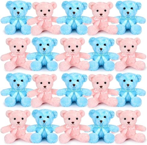 HyDren 24 Pcs Bear Bulk Plush Stuffed Animals 10 Inch Cute Soft Stuffed Bear with Green Bow for Baby Shower Birthday Gift Party (Light Brown, White) in Saudi Arabia