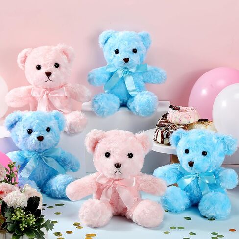 HyDren 24 Pcs Bear Bulk Plush Stuffed Animals 10 Inch Cute Soft Stuffed Bear with Green Bow for Baby Shower Birthday Gift Party (Light Brown, White) in Saudi Arabia