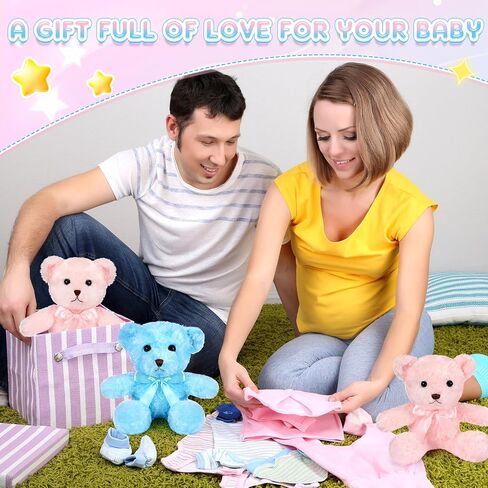 HyDren 24 Pcs Bear Bulk Plush Stuffed Animals 10 Inch Cute Soft Stuffed Bear with Green Bow for Baby Shower Birthday Gift Party (Light Brown, White) in Saudi Arabia